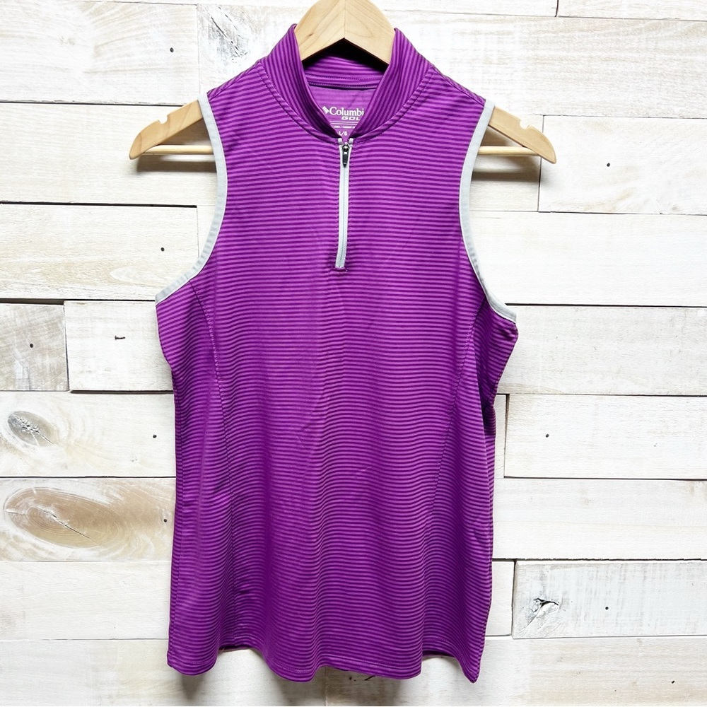 Columbia Golf Omni Wick Sleeveless 1/4 Zip Striped Polo Top Pink Womens‎ Large